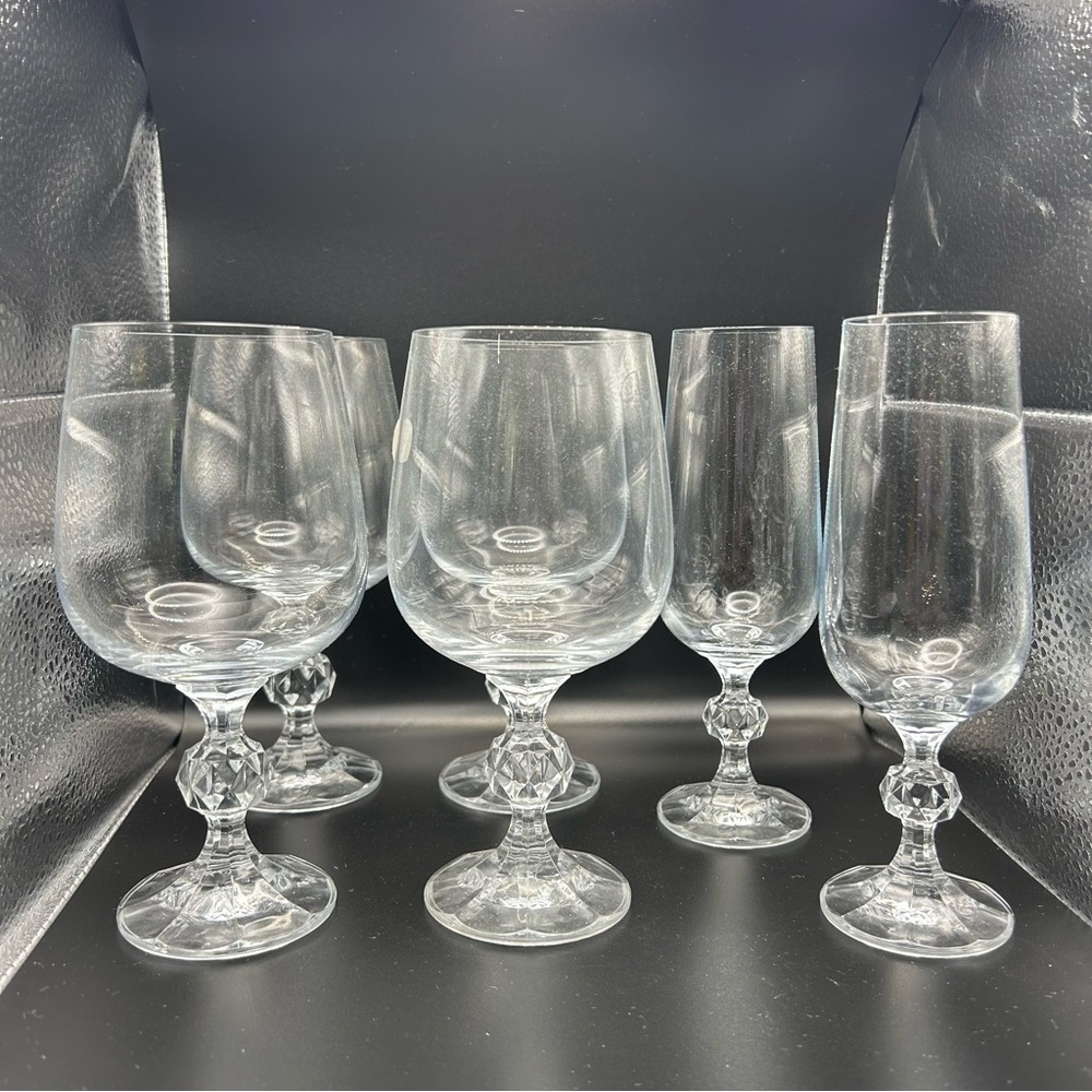 Set Of 6 Bohemian Crystal Claudia Lead Crystal 4  Wine Glasses 2 Champagne